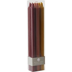 TAPERS AUTUMN HARVEST by Tapers Autumn Harvest - SIX TAPERS, EACH 12 INCHES LONG. COLORS ARE BORDEAUX, TERRA COTTA & CARAMEL. TAPERS ARE FRAGRANCE FREE, SMOKELESS & DRIPLESS AND BURN APPROX. 12 HRS