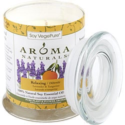 RELAXING AROMATHERAPY by Relaxing Aromatherapy - ONE 3.7x4.5 inch MEDIUM GLASS PILLAR SOY AROMATHERAPY CANDLE.  COMBINES THE ESSENTIAL OILS OF LAVENDER AND TANGERINE TO CREATE A FRAGRANCE THAT REDUCES STRESS.  BURNS APPROX.