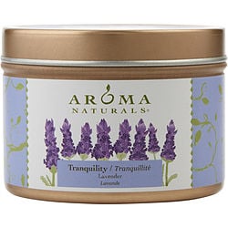 TRANQUILITY AROMATHERAPY by Tranquility Aromatherapy - ONE 2.8oz SMALL SOY TO GO TIN  AROMATHERAPY CANDLE.  THE ESSENTIAL OIL OF LAVENDER IS KNOWN FOR ITS CALMING AND HEALING BENEFITS.  BURNS APPROX.