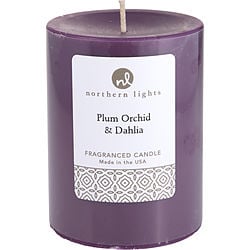 PLUM ORCHID & DAHLIA by Northern Lights - ONE 3x4 inch PILLAR CANDLE.  BURNS APPROX.