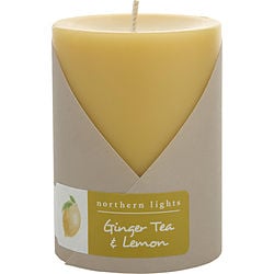 GINGER TEA & LEMON by Northern Lights - ONE 3x4 inch PILLAR CANDLE.  BURNS APPROX.
