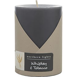 WHISKEY & TOBACCO by Northern Lights - ONE 3X4 INCH PILLAR CANDLE.  BURNS APPROX.