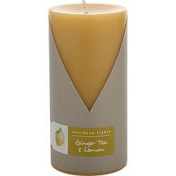 GINGER TEA & LEMON by Northern Lights - ONE 3x6 inch PILLAR CANDLE.  BURNS APPROX.