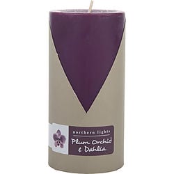 PLUM ORCHID & DAHLIA by Northern Lights - ONE 3X6 INCH PILLAR CANDLE.  BURNS APPROX.