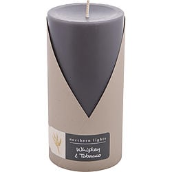 WHISKEY & TOBACCO by Northern Lights - ONE 3X6 INCH PILLAR CANDLE.  BURNS APPROX.