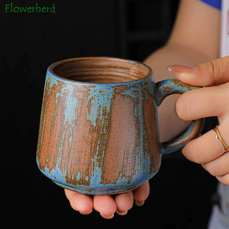 Painted Ceramic Coffee Mug Handmade Retro Tea Mug Japanese Coarse Pottery Coffee Cup Creative Household Water Cup