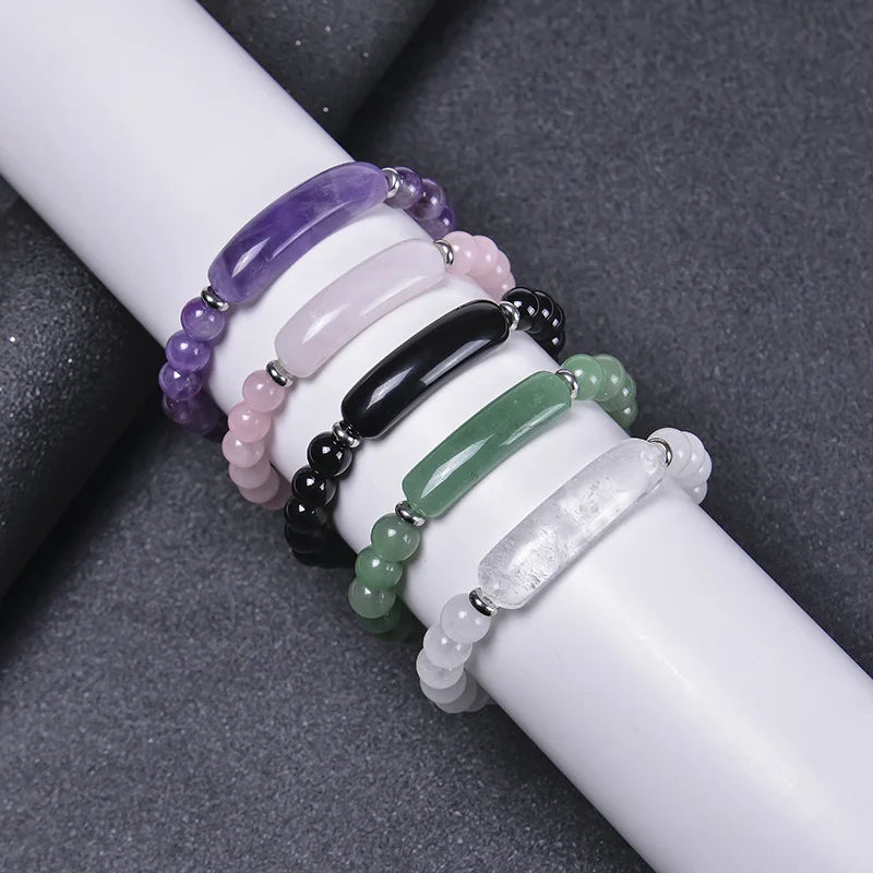 New Fashion Natural Stone Crystal Druzy Rose Quartz Amethyst Gemstone Beaded Beads Bracelet for Women Girls Jewelry Gifts