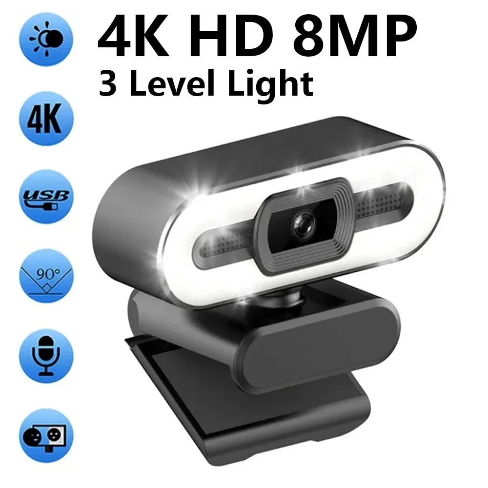 Portable Full HD 1080P 2K 4K Webcam PC Laptop Auto Focus Webcam Live Streaming Flexible with Microphone Live Broadcast withLight