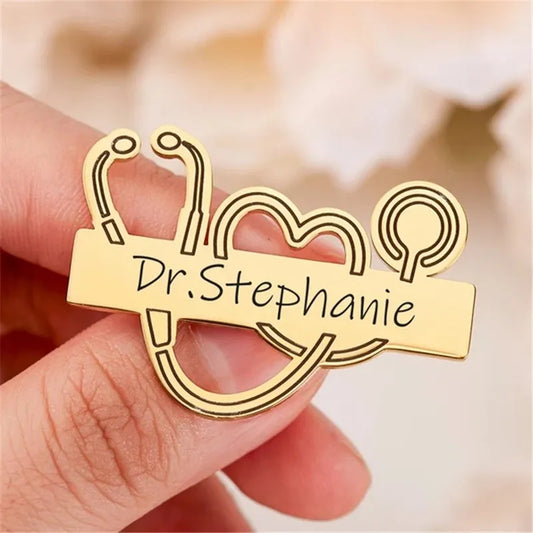 Customized Engraved Your Name Personalized LOGO Lapel Pin Brooch For Doctor Stainless Steel Custom Professional Brooch Pins Jewe