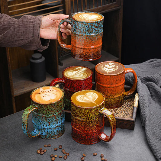 Colorful Large Coffee Mugs 500-600ml Ceramic Barrel Beer Cups