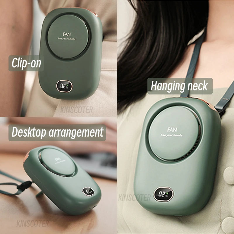 New Portable Hanging Neck Fan, Mini Cooling Waist Fans, Rechargeable Bladeless Fans 2000mAh Outdoor Personal Ventilador