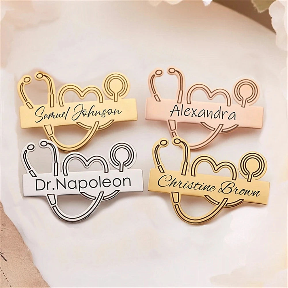 Customized Engraved Your Name Personalized LOGO Lapel Pin Brooch For Doctor Stainless Steel Custom Professional Brooch Pins Jewe