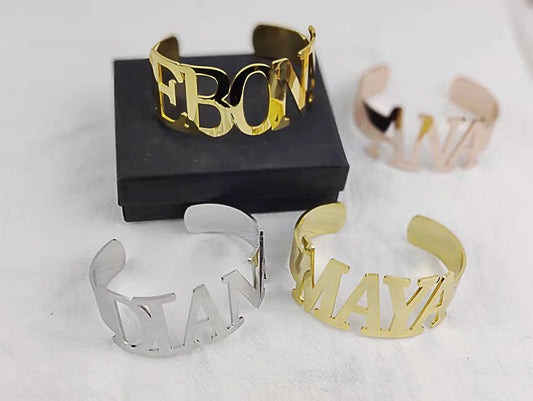 Personalized Name Women's Bangle Stainless Steel Gold Silver Bracelet Personalized Charm Bracelet Valentine's Day Jewelry Gift