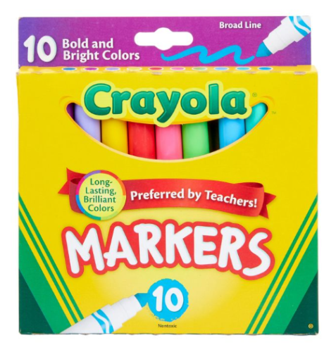 Crayola Broad Line Markers, 10 Count Assorted Bold & Bright Colors Classic Craft